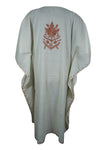 Womens White Dress, Cotton, Embroidered Kaftan Dresses L-2X