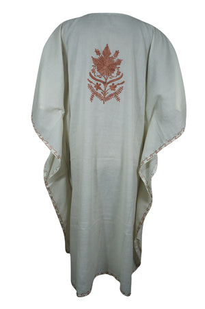 Womens White Dress, Cotton, Embroidered Kaftan Dresses L-2X