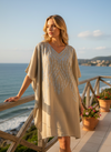 Women’s White Cotton Embroidered Short Kimono Caftan Dress L-2X