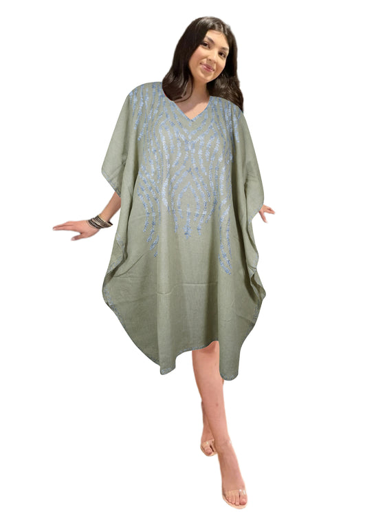 Women White Cotton Embroidered Leisure Wear Short Kimono Caftan Dresses L-2X