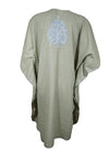Women White Cotton Embroidered Leisure Wear, Short Kimono Caftan Dresses L-2X