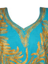 Women Midi Kaftan Dress Sea Blue Cotton Embroidered, Oversized Tunic, Leisure Wear L-2X