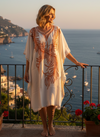 Women’s White Cotton Embroidered Short Caftan Dress | Oversized Tunic  L-2X