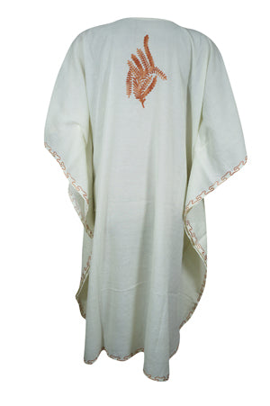 Womens Cotton Embroidered Oversized Short Tunic Dresses, White Short Caftan Dress,  L-2X