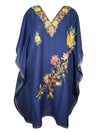Womens Butterfly Sleeves Blue Caftan Dress, Embroidered Cruise Kaftan Short Dress L-2X