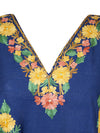 Womens Butterfly Sleeves Blue Caftan Dress, Embroidered Cruise Kaftan Short Dress L-2X