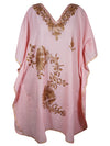 Womens Pink Caftan Dress, Embroidered, Butterfly Sleeves, Cruise Kaftan Short Dress L-2X