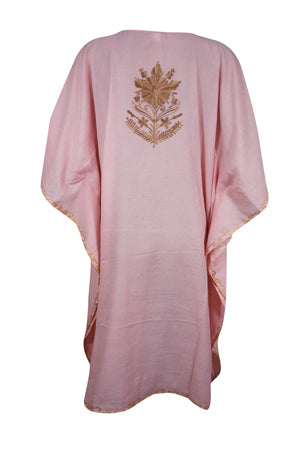 Womens Pink Caftan Dress, Embroidered, Butterfly Sleeves, Cruise Kaftan Short Dress L-2X