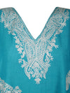 Women Short Kaftan Dress, Ocean Blue Cotton Embroidered, Oversized Tunic, Leisure Wear L-2X