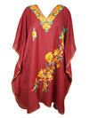 Womens Scarlet Red Caftan Dress, Embroidered, Butterfly Sleeves, Cruise Kaftan Short Dress L-2X