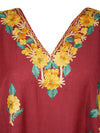 Womens Scarlet Red Caftan Dress, Embroidered, Butterfly Sleeves, Cruise Kaftan Short Dress L-2X