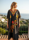 Black Embroidered Caftan Dress | Butterfly Sleeve Cruise Kaftan L-2X