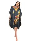 Butterfly Sleeves Black Caftan Dress Embroidered Cruise Kaftan Short Dress L-2X