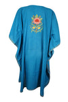 Womens Blue Caftan Dress, Embroidered, Butterfly Sleeves, Cruise Kaftan Short Dress L-2X