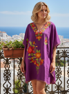 Women’s Purple Cotton Midi Kaftan Dress | Embroidered Oversized Tunic & Leisure Wear L-2X