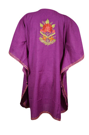 Women Short Kaftan Dress, Purple Cotton Embroidered, Oversized Tunic, Leisure Wear L-2X