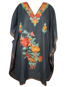  Womens Black Short Kaftan, Cotton Embroidered Short Kimono Caftan Dresses L-2X