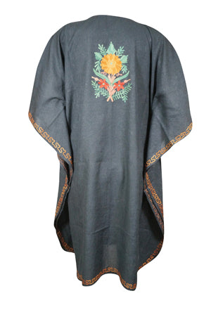 Women Mid Night Black Short Kaftan, Cotton Embroidered Short Kimono Caftan Dresses L-2X