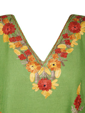 Women Spring green Kaftan, Embroidered Short Kimono Caftan Dresses L-2X