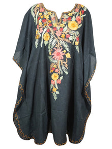  Womens Black Caftan Dress, Embroidered, Butterfly Sleeves, Cruise Kaftan Short Dress L-2X
