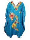 Womens Blue Caftan Dress, Embroidered Butterfly Sleeves, Cruise Kaftan Short Dress L-2X