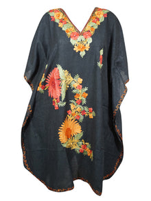  Womens Black Short Kaftan, Cotton Embroidered Short Kimono Caftan Dresses L-2X