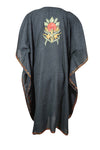 Womens Black Short Kaftan, Cotton Embroidered Short Kimono Caftan Dresses L-2X