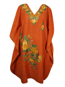  Women's Orange Muumuu Caftan Short Dress, Embroidered Kimono Dresses L-2X