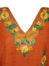 Women's Orange Muumuu Caftan Short Dress, Embroidered Kimono Dresses L-2X