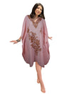 Womens Pink Caftan Dress, Embroidered, Butterfly Sleeves, Cruise Kaftan Short Dress L-2X