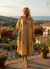 Women’s Beige Muumuu Caftan Dress | Short Cotton Embroidered Kimono Dress L-2X