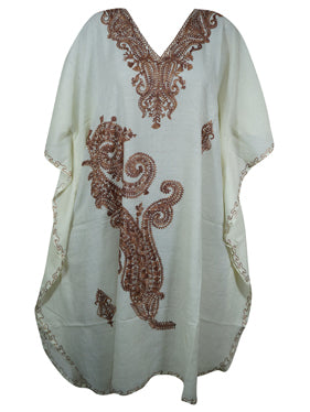 Womens White Caftan Dress, Embroidered, Butterfly Sleeves, Cruise Kaftan Short Dress L-2X