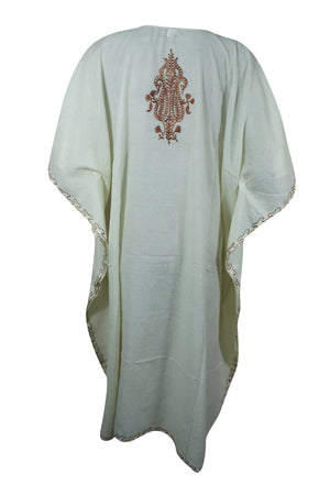 Womens White Caftan Dress, Embroidered, Butterfly Sleeves, Cruise Kaftan Short Dress L-2X