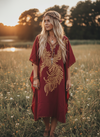 Women’s Blood Red Caftan Dress | Embroidered Butterfly Sleeve Cruise Kaftan L-2X