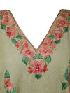 Women Beige Short Kaftan, Beach Kaftan, Cotton Embroidered Kimono Caftan Dresses L-2X