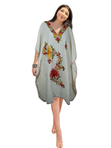  Kaftan For Womens White boho kimono Caftan Dress, Embroidered Short Dress, L-2X