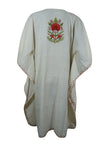 Kaftan For Womens, White luxury boho kimono Caftan Dress, Embroidered Short Dress, L-2X