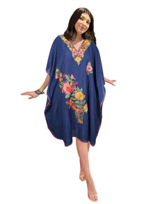  Embroidered Short Kaftan Dress, Orchid Blue Caftan For Women, gift For Her, L-2X