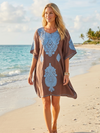 Women’s Rustic Pink Embroidered Kaftan Dress – Midi Boho Cruise Resort Dress  L-2X