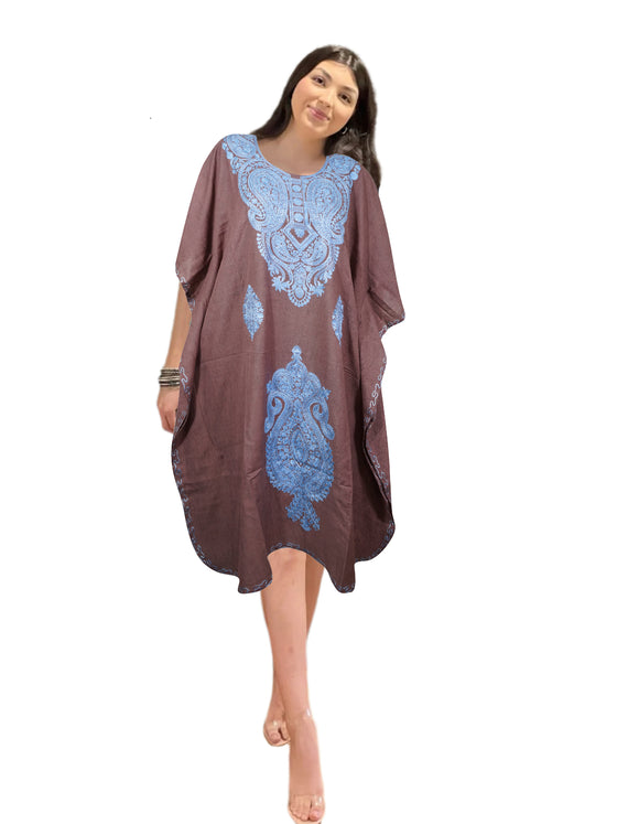 Women's Rustic Pink Embroidered Kaftan Dress – Midi Cruise Style L-2X
