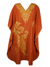 Women's Orange Muumuu Caftan Short Dress, Cotton Embroidered Kimono Dresses L-2X