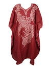 Women's Fiesta Red Embroidered Caftan Dress – Midi Length with Butterfly Sleeves L-2X