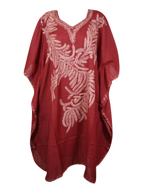 Womens Fiesta Red Caftan Dress, Embroidered, Butterfly Sleeves, Kaftan Midi Dress L-2X