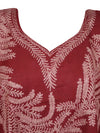 Women's Fiesta Red Embroidered Caftan Dress – Midi Length with Butterfly Sleeves L-2X