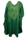 Women Forest Green Kaftan, Cover Up, Embroidered Kimono Caftan, Short Dress L-2X