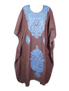 Beach Kaftan Short Dress, Pink Embroidered Cotton Handmade Kimono Caftan Dresses L-2X