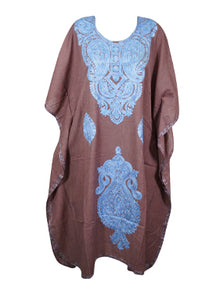  Beach Kaftan Short Dress, Pink Embroidered Cotton Kimono Caftan L-2X