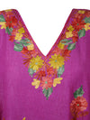 Women Short Kaftan Dress, Magenta Embroidered, Oversized Pool Dress L-2X