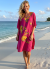 Women’s Pink Embroidered Kaftan Dress – Boho Resort Caftan Housedress L-2X