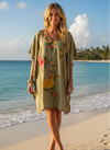 Women’s Sandy Shores Cotton Embroidered Kaftan – Short Beach Dress Gift for Her L-2X